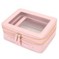 Aveniee XL Clear Makeup Organizer,Double Layer Travel Cosmetic Case with Brush Holder & Zippered Compartments,Big Toiletry Bag for Travel Accessories,2 Layers Large,Pink - color: Pink, style: Dual Layer Large