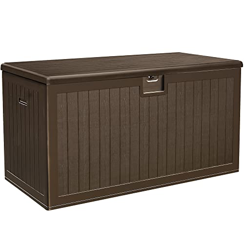 YITAHOME 180 Gallon Double-Wall Deck Box with Side Handles, Outdoor Large Storage for Patio Furniture Cushions, Garden Pool Accessories, Water Resistant & Lockable - color: Dark Brown, size: 150 Gallon Double-Wall