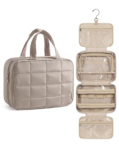 BAGSMART Travel Toiletry Bag for Womne, Hanging Travel Bag for Toiletries, Puffy Makeup Cosmetic Bag Organizer, Carry-on Travel Accessories Essentials, Camel - color: Camel-3, style: Style1-medium Size Only