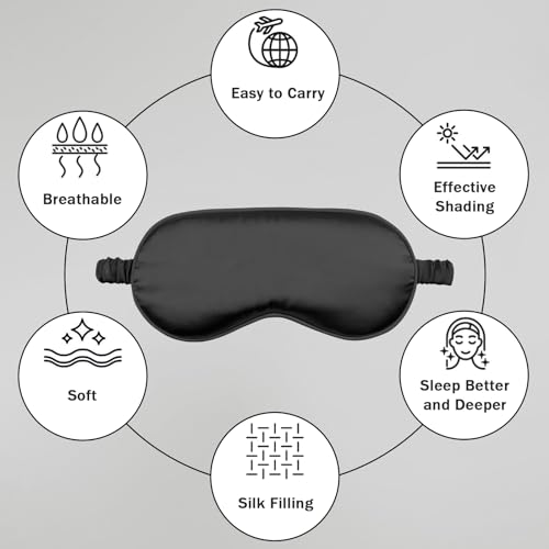 Amrules Sleep Mask Set of 2, Adjustable Silk Eye Mask for Sleeping, Soft Sleeping Eye Shade Cover for Women, Good for Blocking Light, Reducing Puffiness, Enhancing Sleep Quality (Blush Pink & Black)