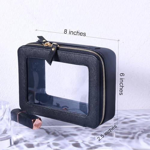SANHECUN Toiletry bag waterproof cosmetic organizer with handle lagre opening for travelling car organizers(Black) - color: Black