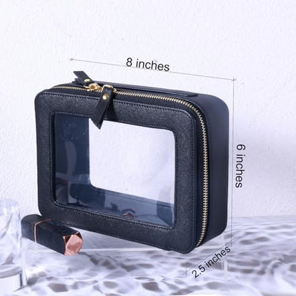 SANHECUN Toiletry bag waterproof cosmetic organizer with handle lagre opening for travelling car organizers(Black) - color: Black