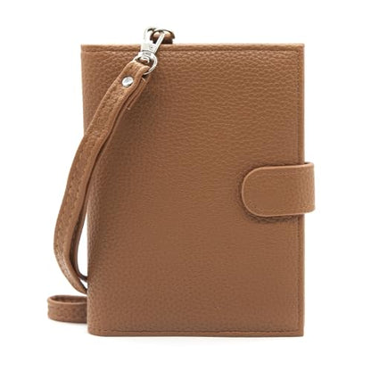 Long Keeper Passport Holder for Women Men PU Leather Anti-theft Wallet with Card Holder Slim Travel Neck Pouch with Lanyard (Brown) - color: Brown