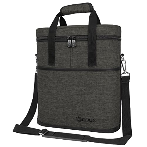 opux 3 Bottle Wine Carrier Tote, Insulated Leakproof Wine Cooler Bag, Wine Travel Bag for Picnic BYOB Beach, Portable Wine Bottle Carrying Case, Gift for Wine Lover Women Men Christmas, Charcoal Grey - color: Charcoal Gray