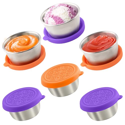 6x1.6 Oz Salad Dressing Containers With Lids, Small Leakproof Reusable Stainless Steel Salad Dressing Container To Go For Lunch Boxes,Sauce containers, Picnics,Travel Meal Prep And Kitchen Storage. - color: Aster, size: 1.6oz
