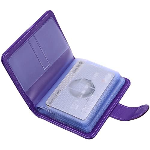 Wisdompro Credit Card Holder, PU Leather Slim RFID Blocking Debit Card Protector Wallet Organizer Case with Magnetic Shut (Build in 20 Card Slot & 7 Small Cells for Memory Cards)-Vertical Purple - color: Purple, size: Vertical