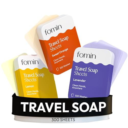 FOMIN - Paper Soap Sheets for Traveling -300 Variety(Lemon,Orange,Lavender) Portable Soap Sheets for Travel in Tin-Dissolvable Mini Portable Travel Hand Washing Sheet for Camping & Hiking - color: Variety Pack-004 (Lemon, Orange, Lavender)