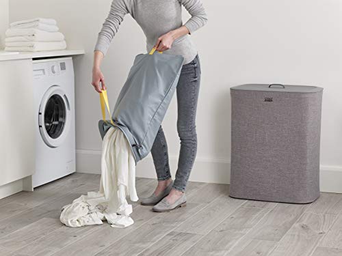 Joseph Joseph Tota 90 liter/23.8 gallon Laundry Hamper Separation Basket with lid, 2 Removable Washing Bags with Handles - Gray - color: Gray, style: Dual Compartment 90L