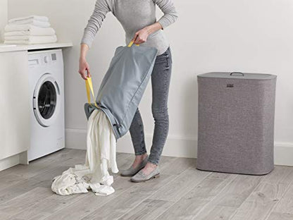 Joseph Joseph Tota 90 liter/23.8 gallon Laundry Hamper Separation Basket with lid, 2 Removable Washing Bags with Handles - Gray - color: Gray, style: Dual Compartment 90L
