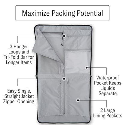 Samsonite UpLIFT 23” Bifold Garment Bag - Includes Wet Pocket and StackIt Strap™ Bi-Fold Bar To Prevent Creases - Tri-Fold Bar Option For Longer Items - Designed For Ultra Light Travel - Black