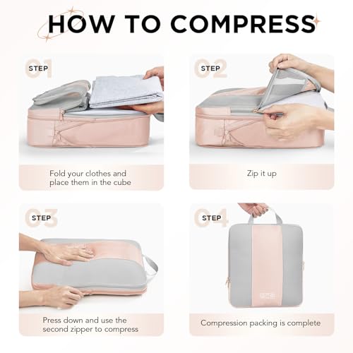 OlarHike 8 Set Compression Packing Cubes for Travel Gifts Mom Women,Airplane/Cruise/Car Travel Essentials,Compressible Expandable Saver Space Bags,Luggage Clothes Garment Bags for Travelers(Beige) - color: Beige