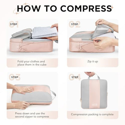 OlarHike 8 Set Compression Packing Cubes for Travel Gifts Mom Women,Airplane/Cruise/Car Travel Essentials,Compressible Expandable Saver Space Bags,Luggage Clothes Garment Bags for Travelers(Beige) - color: Beige