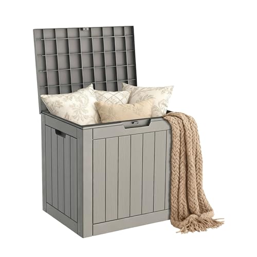 Mars Villa 31 Gallon Deck Box, Waterproof Weatherproof and UV Resistant Resin Storage Bin with Lockable Lid, for Outdoor Patio Furniture Cushions, Pool Supplies, Garden Tools, Grey - color: Grey, size: 31 Gallon