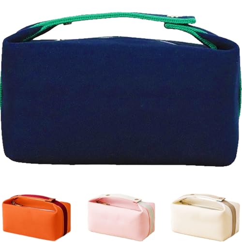 Fammart Travel Makeup Bag, Waterproof Canvas Cosmetic Bag Make Up Organizer Case for Women, Large Toiletry Bag Skincare Pouch for Toiletries Accessories Brushes - color: Canvas - Dark Blue