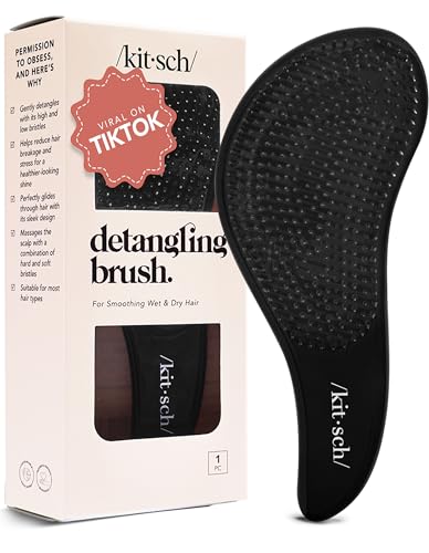 Kitsch Detangler Brush – Gentle Curly Hair Brush with Flexible Bristles for All Hair Types - Wet or Dry | Detangling Hair Brushes for Women & Men, Hairbrush for Adults & Kids - Black - color: Black