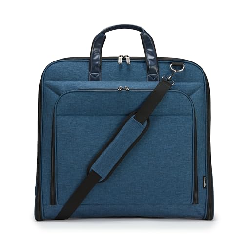Amazon Basics Carry-On Garment Bag for Travel and Business Trips with Detachable Shoulder Strap, Hanging Suit Luggage, Wrinkle Free Cover for Suits Dresses Coats, Foldable with Shoe Compartment, Navy - color: Navy