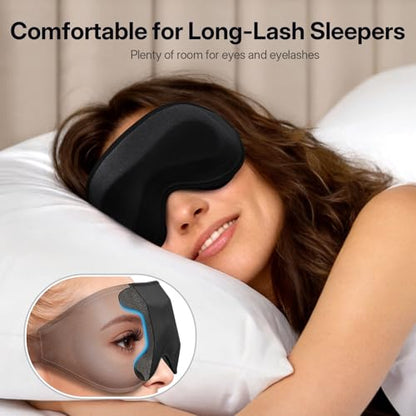 LitBear Long Lash Sleep Mask for Women Men Side Sleeper, 3D Contoured Light Blocking Sleeping Mask, Soft Comfortable Eye Mask Sleep with Adjustable Strap, Pouch for Travel, Black - color: Black