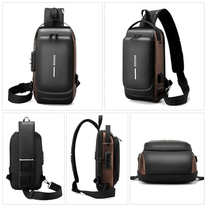 Peicees Mens Crossbody Bag Man Bags Mens Purse Anti-theft Leather Sling Bag Shoulder Bag Chest Bag for Daily Use, Black Black - color: Black Black