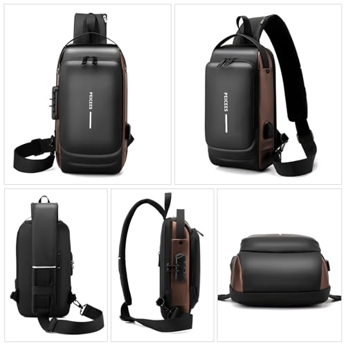 Peicees Mens Crossbody Bag Man Bags Mens Purse Anti-theft Leather Sling Bag Shoulder Bag Chest Bag for Daily Use, Blue Gold - color: Blue Gold