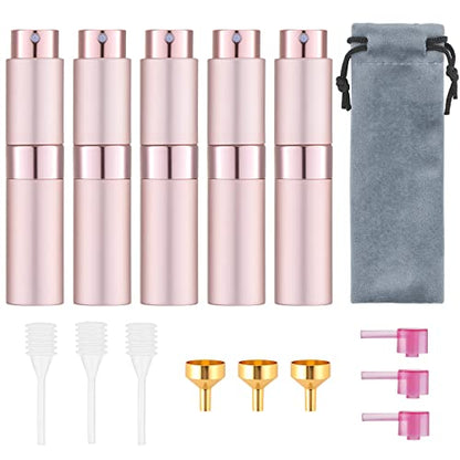 Tekson 5PCS 8ml Travel Perfume Atomizer Refillable, Mini Cologne Spray Bottle Empty, Small Aftershave Sprayer for Liquid Dispenser (Pink) - color: pink