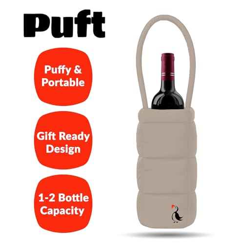 PUFT Puffer Wine Tote Bag – Insulated Wine Bottle Carrier for Bottles – Trendy Quilted Wine Bag - color: 1 Bottle Sand