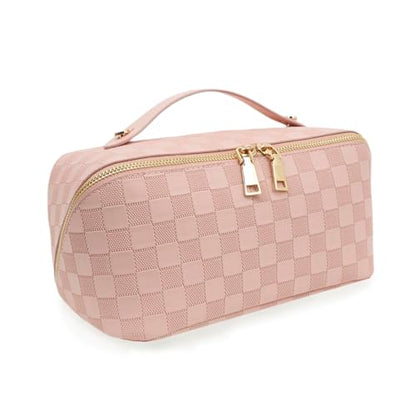 Travel Makeup Bag – Large Cosmetic Organizer with Waterproof PU Leather, Smooth Double Zipper & Tear-Resistant Lining, Toiletry Pouch for Women (Pink) - color: 02-Pink