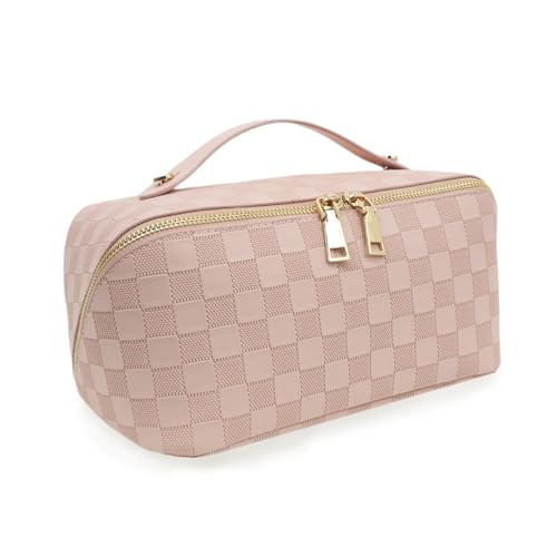 Travel Makeup Bag – Large Cosmetic Organizer with Waterproof PU Leather, Smooth Double Zipper & Tear-Resistant Lining, Toiletry Pouch for Women (Pink) - color: 02-Pink