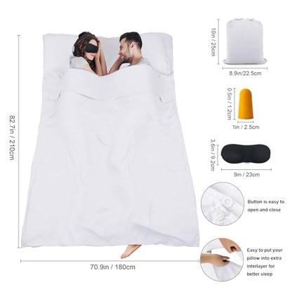 Sleeping Bag Liner,Travel Sheet & Adult Sleep Sack, Camping Sheets Travel Sleep Sack for Backpacking,Hotels & Hostels -Lightweight Single &Double Travel Sheet Camping Sheets - color: Double White