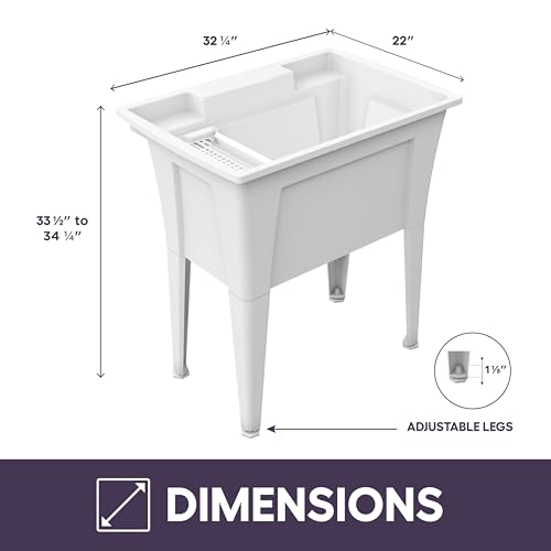 32” Utility Sinks for Laundry Room, Garage, Garden, Basement – Noah William Home Indoor and Outdoor Polypropylene Basement Wash Tub - No Faucet Included (White) - color: White, size: 32" - 25.6 gal