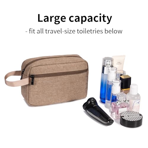 Travel Hanging Toiletry Bag with Carry Handle - Water-Resistant Small Cosmetic Organizer for Men & Women, Makeup, Shaving Kit, Gym & Travel Essentials (Camel) - color: Camel