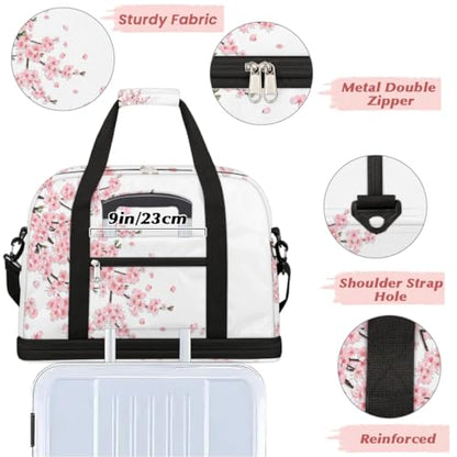 Travel Duffle Bags With Shoes Compartment for Women Men Japanese Flower Lightweigh Sports Tote Gym Bag Cherry Blossoms Foldable Canvas Weekender Overnight Carry On Luggage Handle Bag - color: A01:Japanese Flower