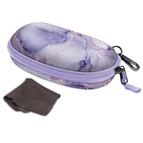 Fintie Sunglasses Case with Carabiner, Hard Shell Shockproof Sport Glasses Cases Travel Zipper Eyeglasses Holder, Lilac Marble - color: Lilac Marble