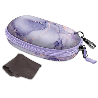 Fintie Sunglasses Case with Carabiner, Hard Shell Shockproof Sport Glasses Cases Travel Zipper Eyeglasses Holder, Lilac Marble - color: Lilac Marble