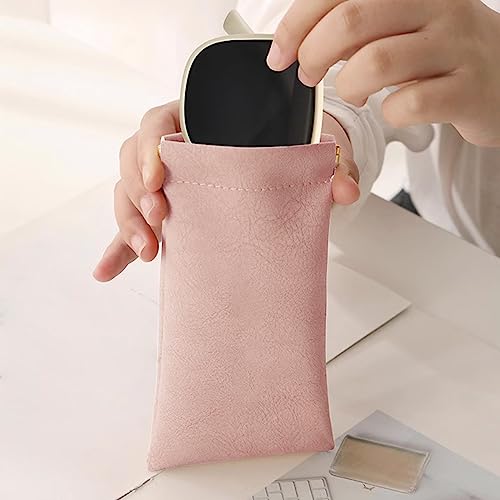 3 Pack Leather Eyeglasses Cases PU Soft Sunglasses Pouch Squeeze Top Portable Glasses Cases for Men Women - color: Pink Blue Green
