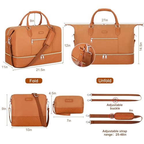 ITIEZY Weekender Overnight Bag for Women - Large Travel Duffel Bag with Shoe Compartment, Gym Duffel Bag Hospital Bag Carry On Tote Bags for Airplanes with Crossbody Bag Toiletry Bag 3Pcs Set - color: 7-Brown