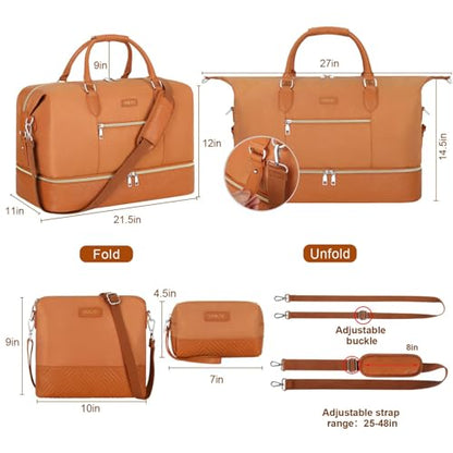 ITIEZY Weekender Overnight Bag for Women - Large Travel Duffel Bag with Shoe Compartment, Gym Duffel Bag Hospital Bag Carry On Tote Bags for Airplanes with Crossbody Bag Toiletry Bag 3Pcs Set - color: 7-Brown