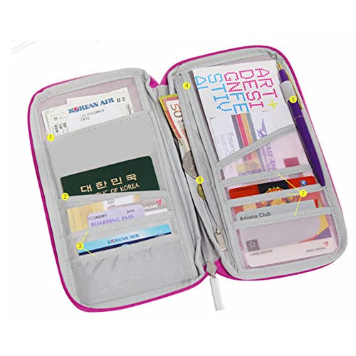 vanki Multi-Functional Fashion Ticket Passport Credit Card ID Document Organizer Holder Bag Purse Travel Pouch Case Cover (Rose Red)