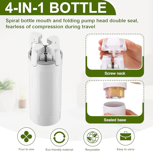 Domensi 4 in 1 Travel Dispenser with 4 Pack 30ml Travel Bottles and Label Refillable & Leak Proof Portable Toiletry Containers with Locks for Shampoo Lotion Conditioner Cream (White) - color: White