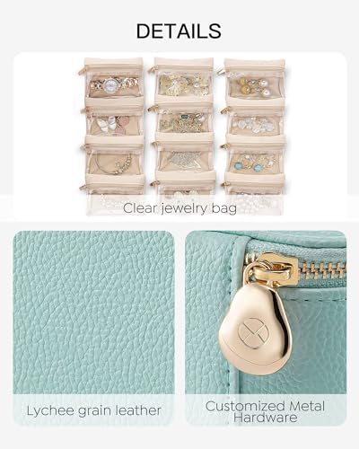 VLANDO Jewelry Travel Case,Travel Jewelry Organizer with Clear Velvet Jewelry Bags 12Pcs Zipper Pouch for Women Girl Trendy Stuff Gift-Lake Blue - color: D.12PCS Lake Blue