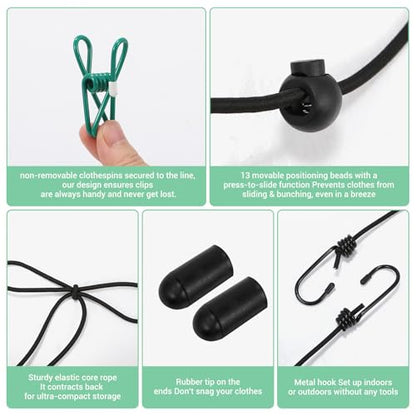 Retractable Portable Travel Clothesline with 12 Clips, Indoor Outdoor Clothes Drying Rack for Hotel, Cruise, Camping Accessories