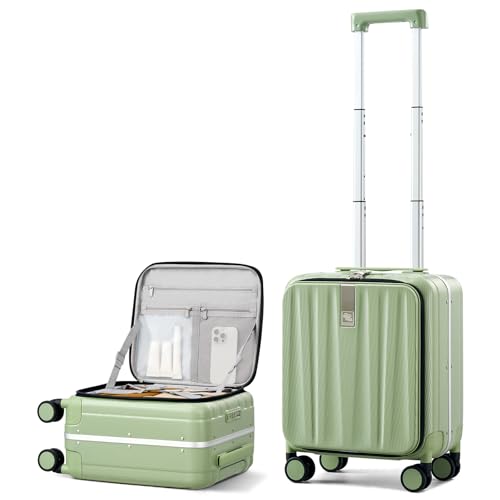 Hanke 16 Inch Underseat Carry On Luggage with Wheels,Small Hard Shell Suitcases for Weekender,Top Opening Lightweight Travel Luggage Suitcase for Womem Men,Bamboo Green. - color: Bamboo Green, size: 16 Inch