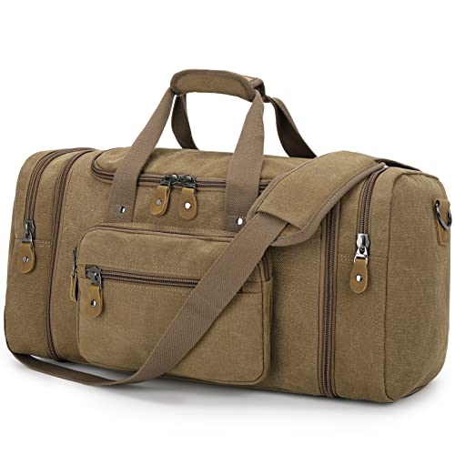 Gonex Canvas Duffle Bag for Travel, 50L Duffel Overnight Weekend Bag(Coffee) - color: Coffee, size: Large-50L (Without Shoe Compartment)