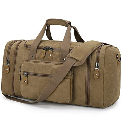 Gonex Canvas Duffle Bag for Travel 60L Duffel Overnight Weekend Bag(Coffee) - color: Coffee, size: X-Large-60L (Without Shoe Compartment)