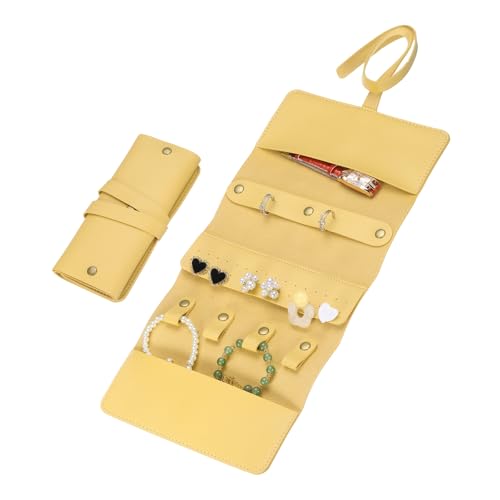 uxcell Travel Jewelry Roll Bag, Foldable Travel Jewelry Organizer Case, Portable Jewelry Pouch for Traveling Rings Necklaces Earrings Bracelets Jewelry Storage, Yellow - color: Yellow