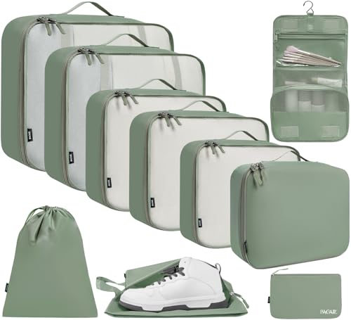 BAGAIL 6 Set/8 Set/10 Set Packing Cubes Various Sizes Packing Organizer for Travel Accessories Luggage Carry On Suitcase - color: 10-Matcha Green, style: 10 Set-full Mesh