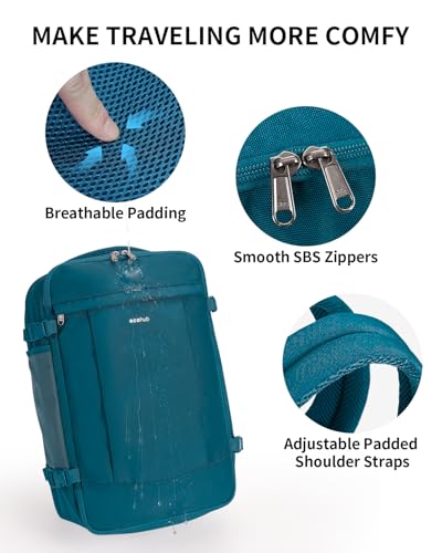 ECOHUB Travel Backpack for Men Women, Carry on Backpack with USB Charging Hole, Spirit Airlines Personal Item Bag Flight Approved, 15.6 Inch Laptop Backpack with Anti Theft Pockets, 30L, Blue Green - color: Blue Green, size: 18 inch underseat