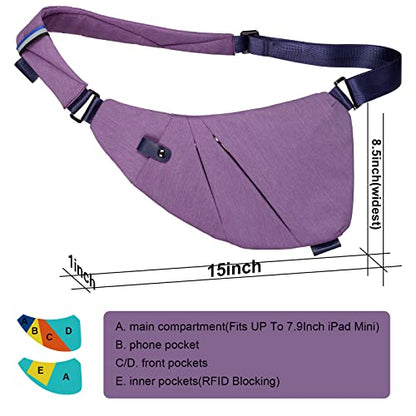 MRang Sling Crossbody Bags Trendy Travel Anti Theft Safe Purse Bags for Women Men Waterproof - color: Strap on Right Shoulder-purple