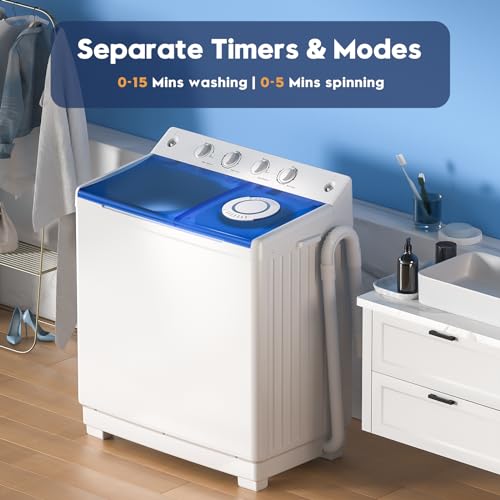 Auertech Portable Washing Machine, 40lbs Twin Tub Washer Large Laundry Machine with Drain Pump, Semi-automatic 24lbs Washer 16lbs Spinner Combo for Dorms, Apartments, RVs - size: 40lbs capacity