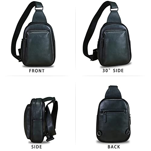 Genuine Leather Small Sling Bag for Women and Men Crossbody Bag Chest Bag Sling Backpack Purses for Hiking Sports Travel - color: Black