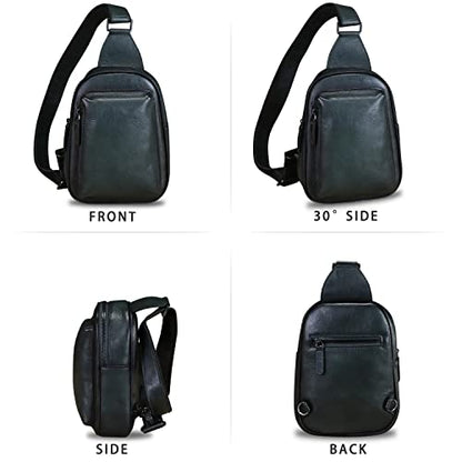 Genuine Leather Small Sling Bag for Women and Men Crossbody Bag Chest Bag Sling Backpack Purses for Hiking Sports Travel - color: Black